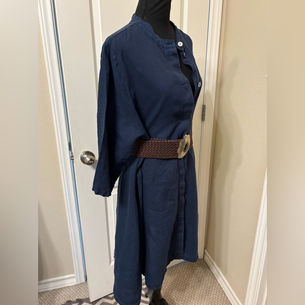 Bryn Walker Dress Linen Large Blue Long Shirt Tunic Pockets Made in USA Lagen - Picture 4 of 16